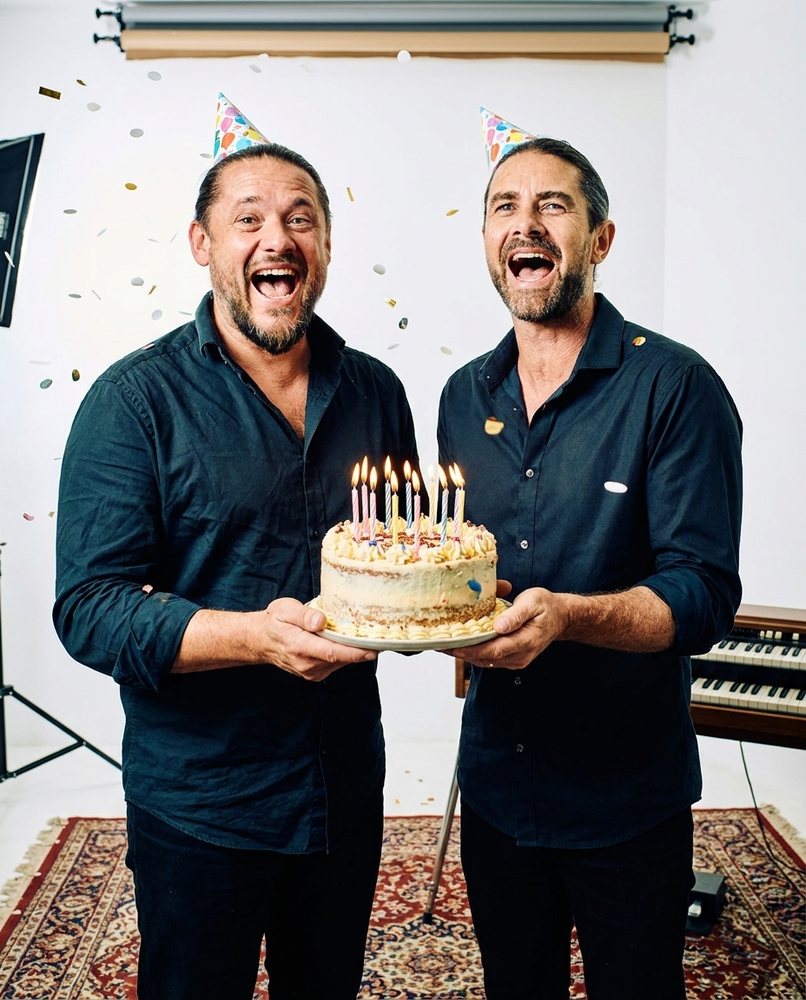Danne och Mackan sjunger med tårta och partyhattar